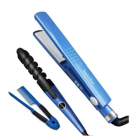 Combo Plancha para el Cabello Titanium + Rizador Electrico + Peine